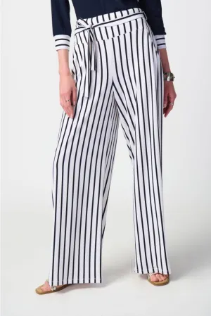 Joseph Ribkoff Striped High-Waist Belted Wide-Leg Pants 241135