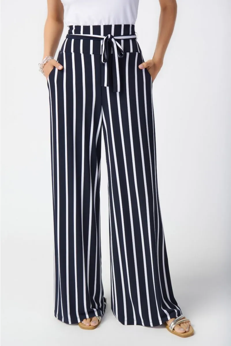 Joseph Ribkoff Striped High-Waist Belted Wide-Leg Pants 241135