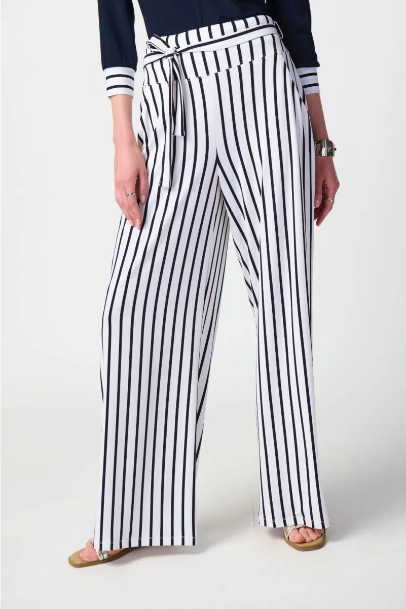 Joseph Ribkoff Striped High-Waist Belted Wide-Leg Pants 241135