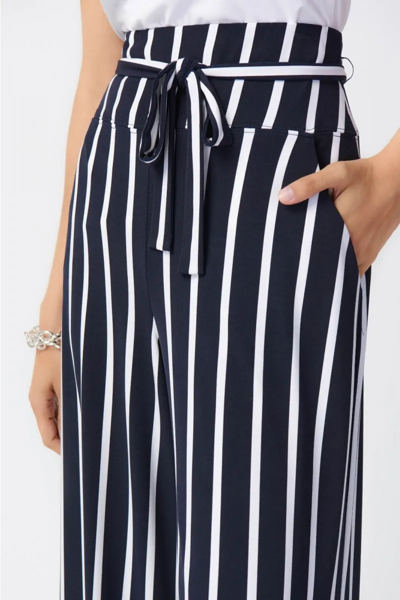 Joseph Ribkoff Striped High-Waist Belted Wide-Leg Pants 241135
