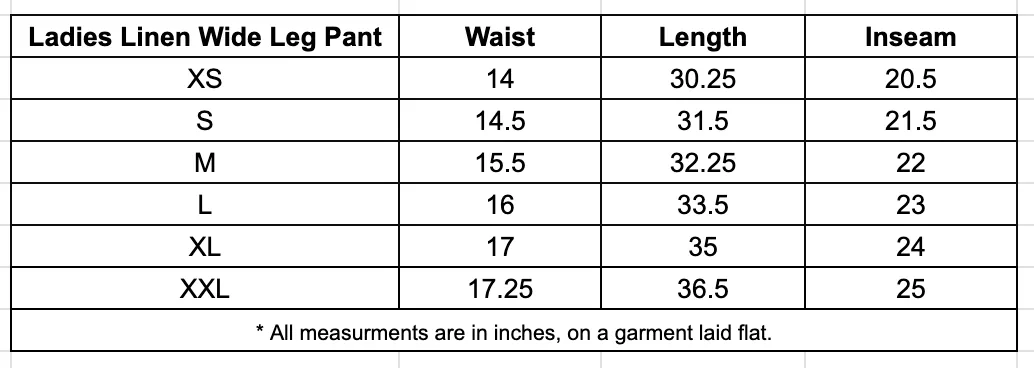 Ladies Linen Wide Leg Pants
