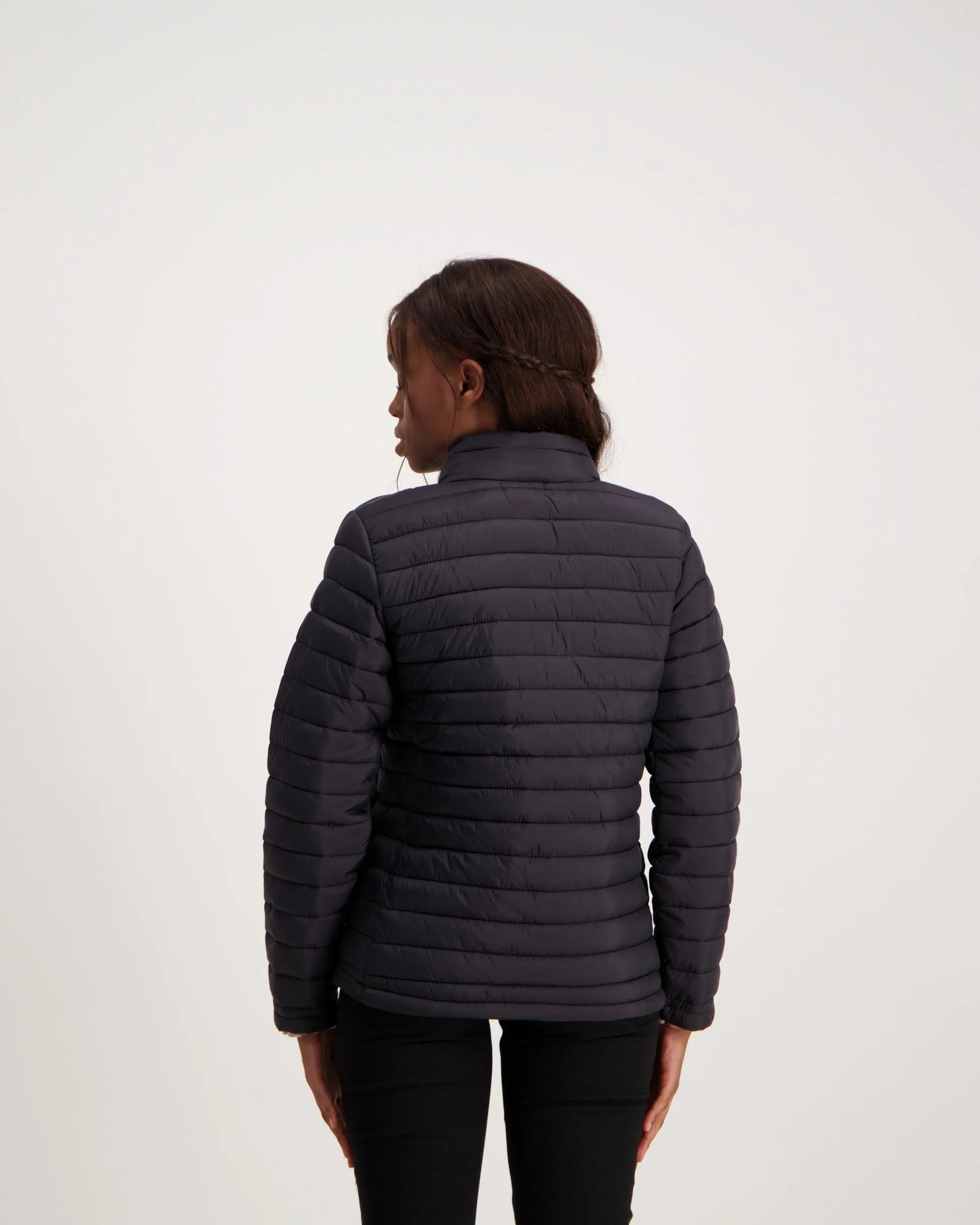 Ladies-Long Sleeve Feather Puffer - Black