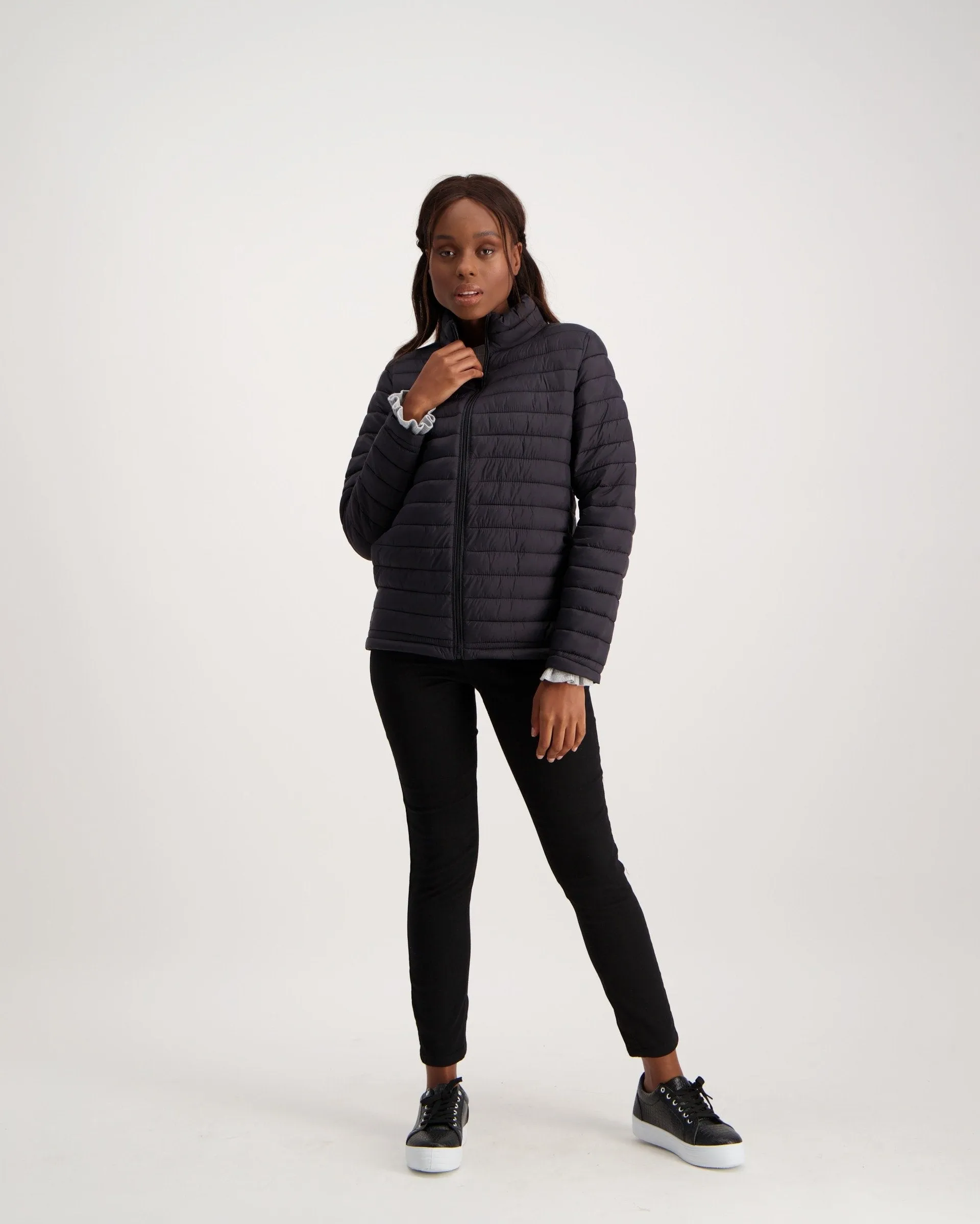Ladies-Long Sleeve Feather Puffer - Black
