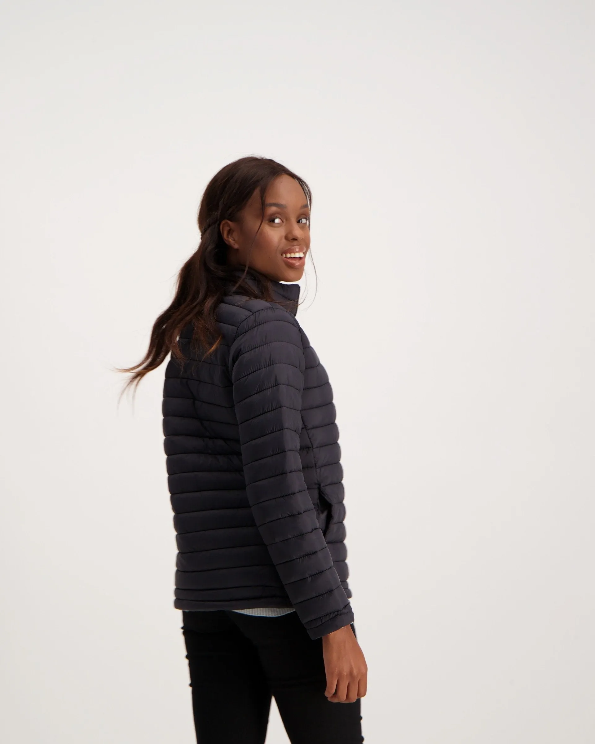 Ladies-Long Sleeve Feather Puffer - Black