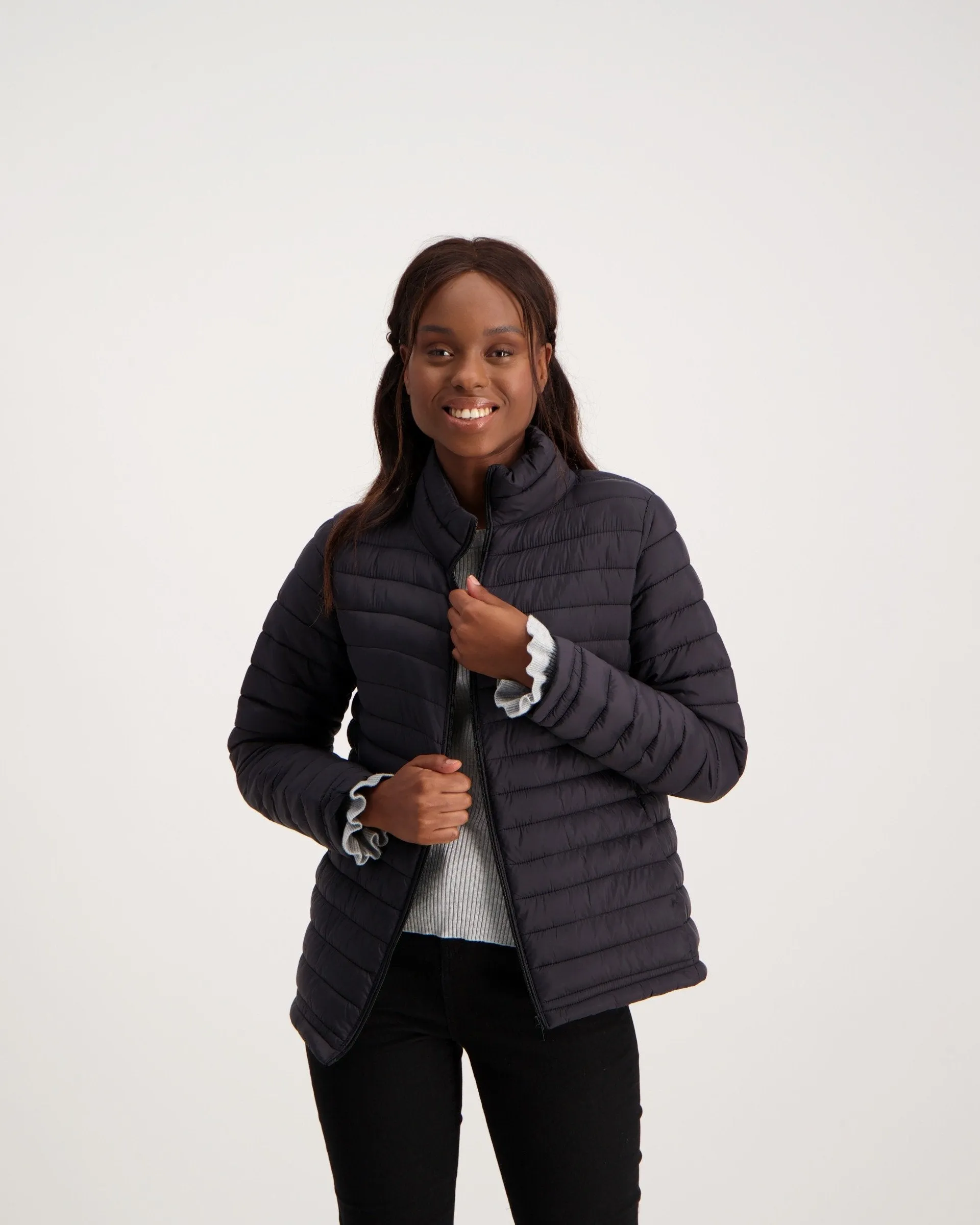 Ladies-Long Sleeve Feather Puffer - Black