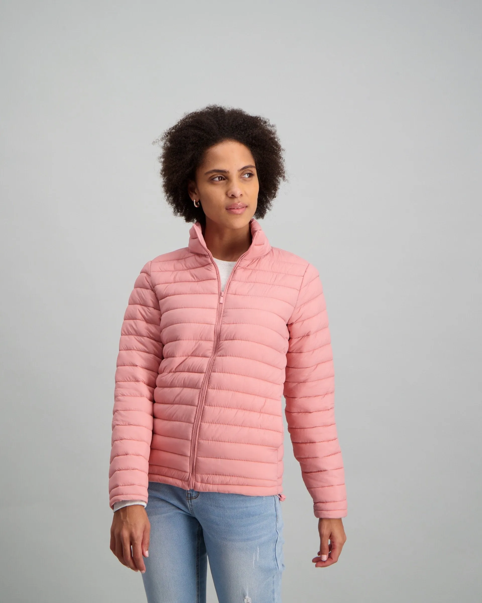Ladies-Long Sleeve Feather Puffer - Blush