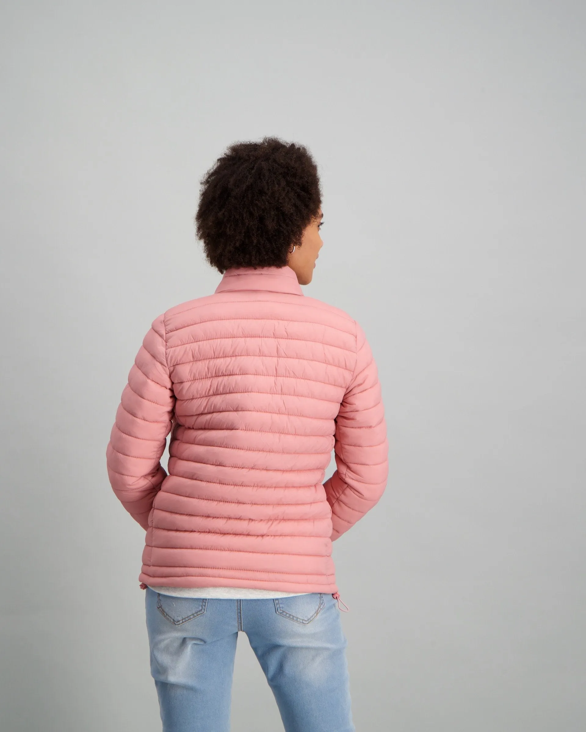 Ladies-Long Sleeve Feather Puffer - Blush