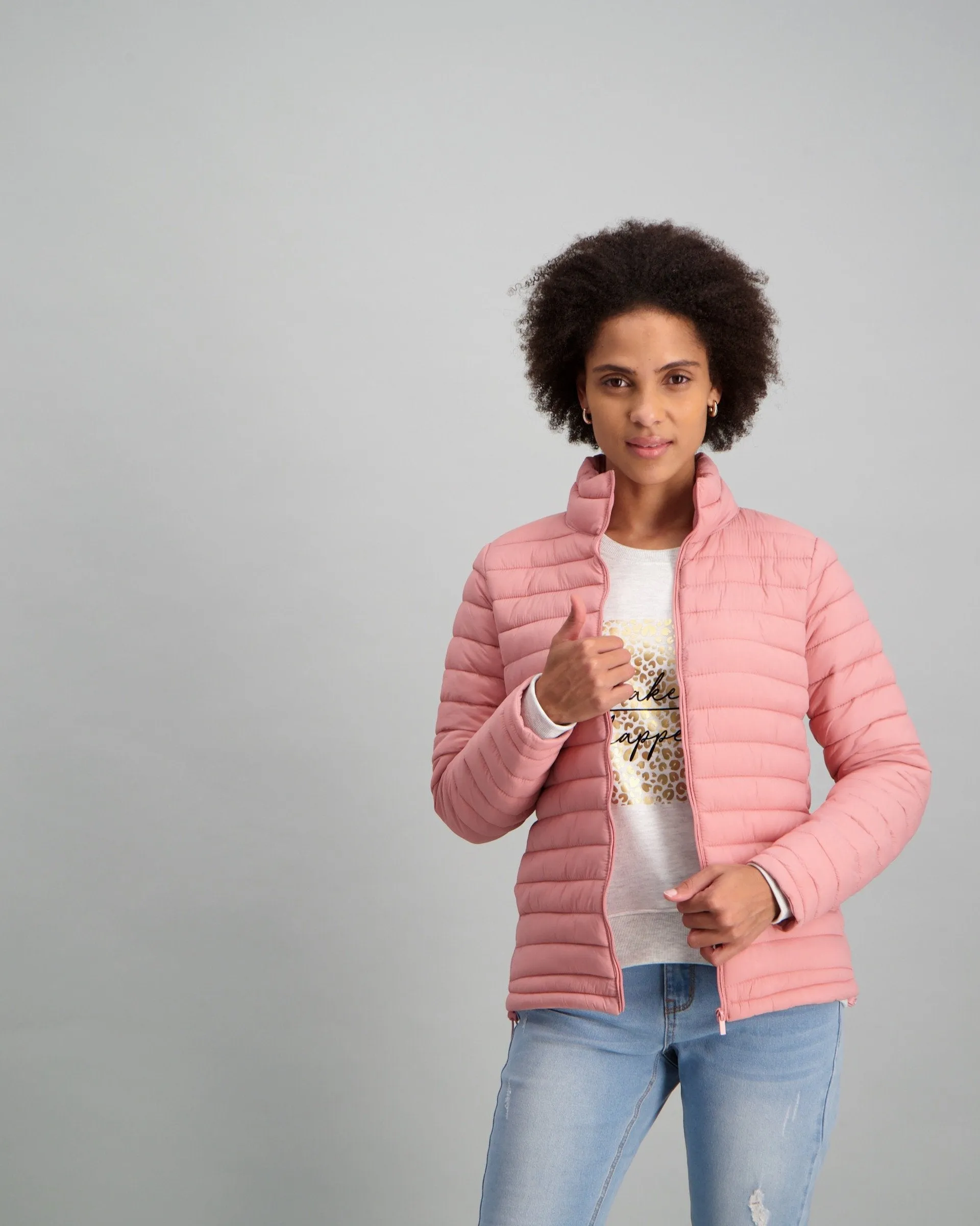 Ladies-Long Sleeve Feather Puffer - Blush