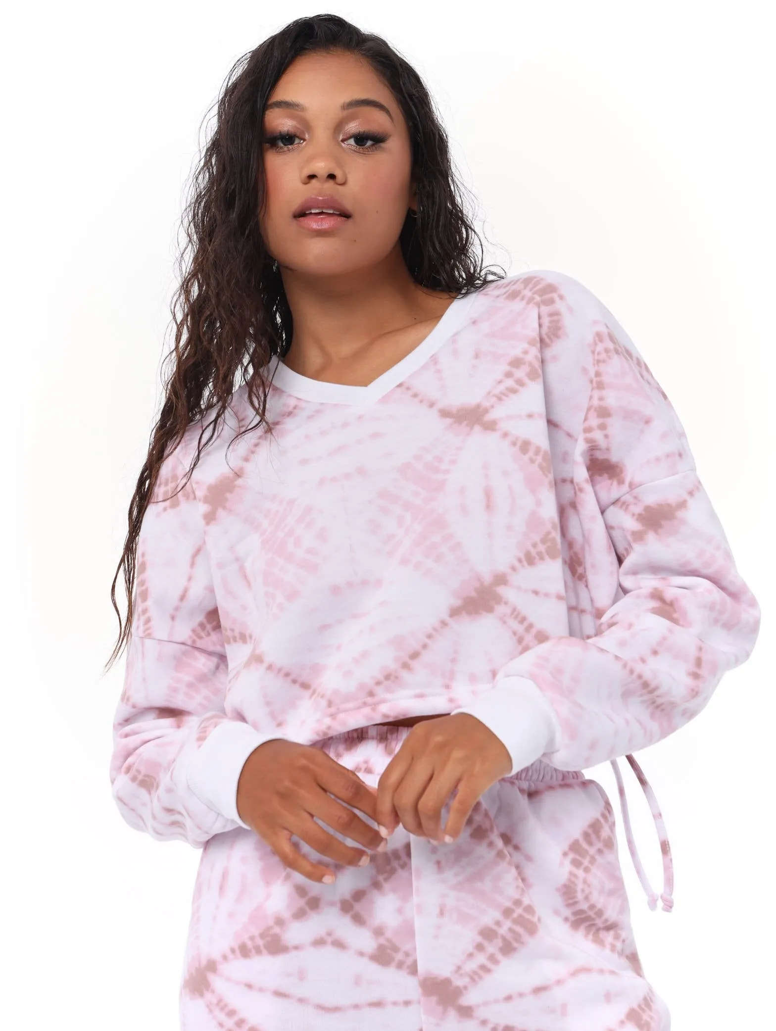 Ladies Rouch Side Tie Dye Active Top - Sand