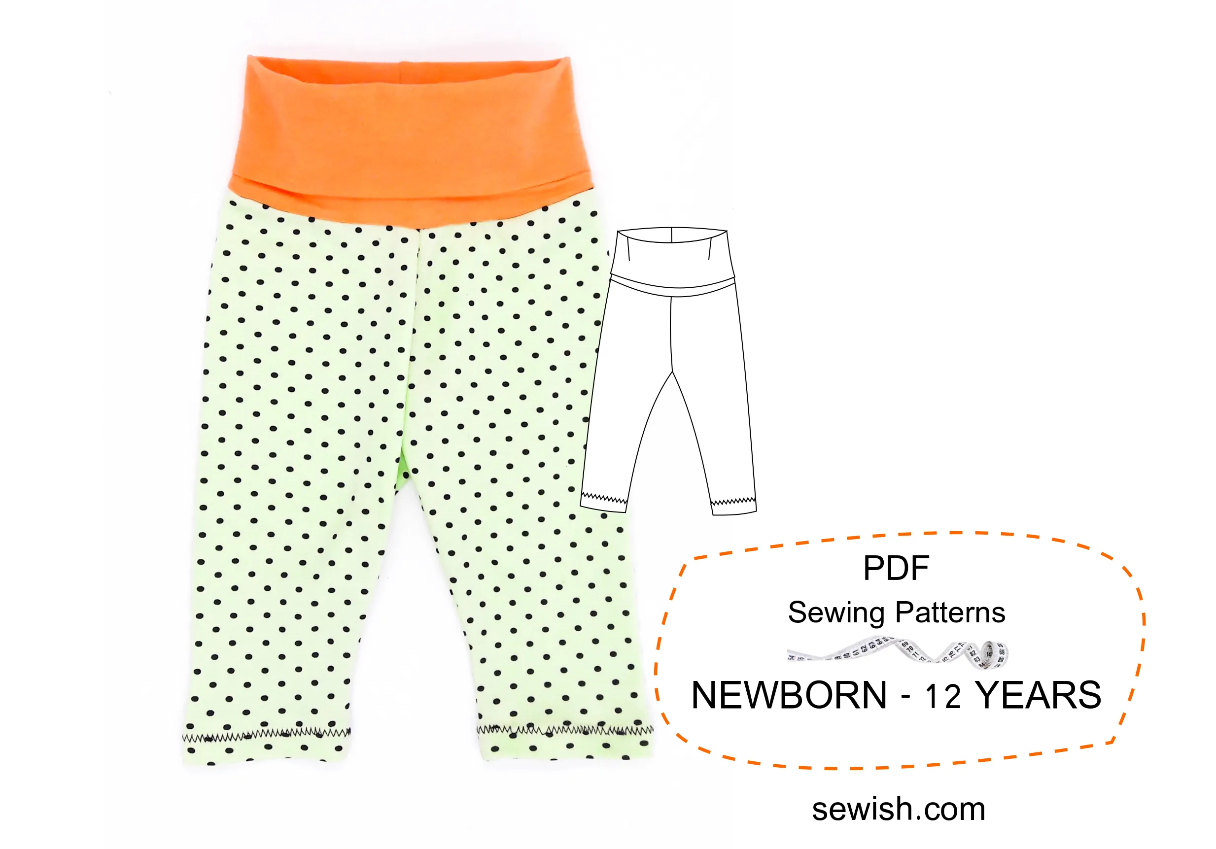Leggings Baby Sewing Patterns for Girl and Boy Sizes NEWBORN - 12 YEARS