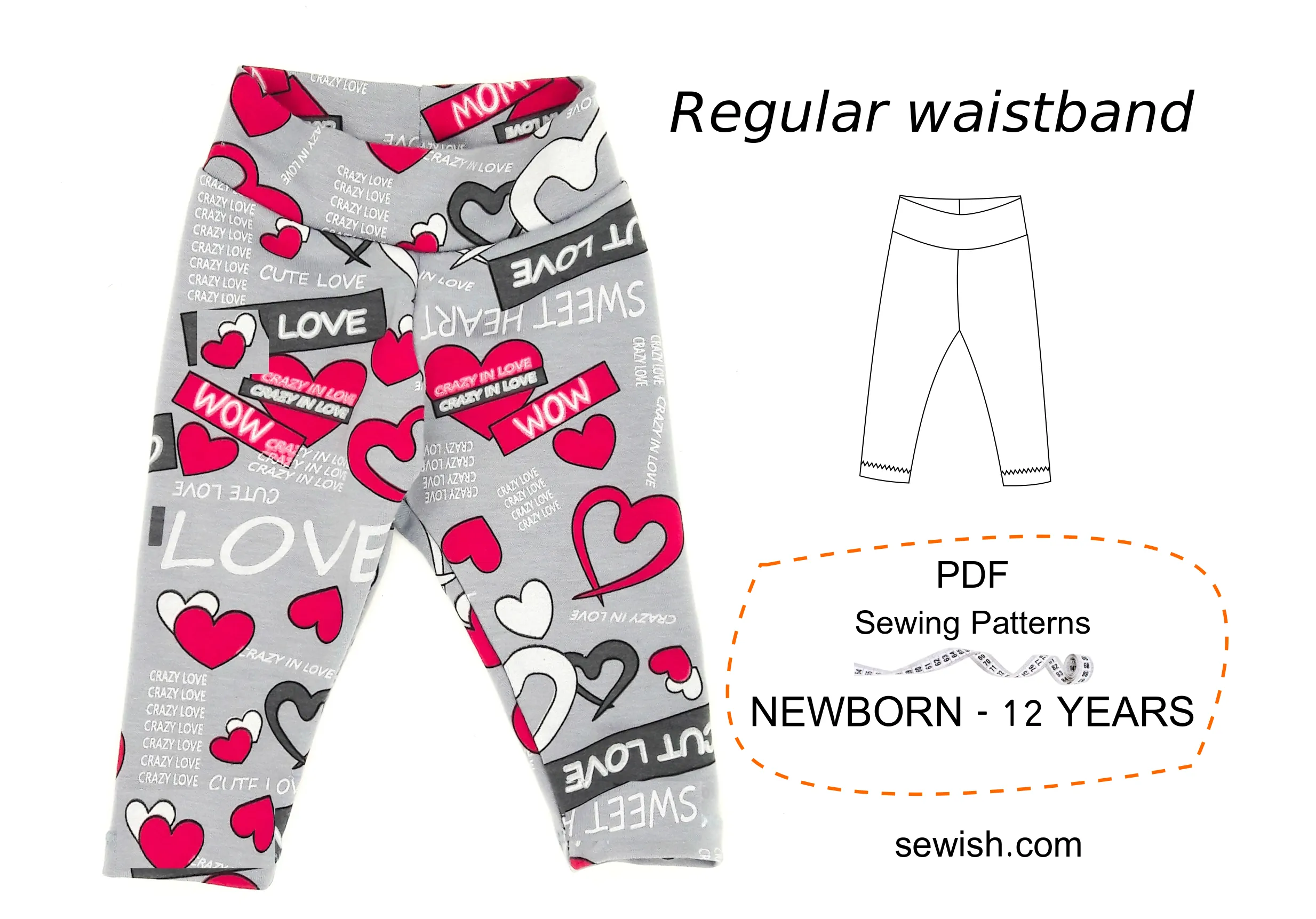 Leggings Baby Sewing Patterns for Girl and Boy Sizes NEWBORN - 12 YEARS