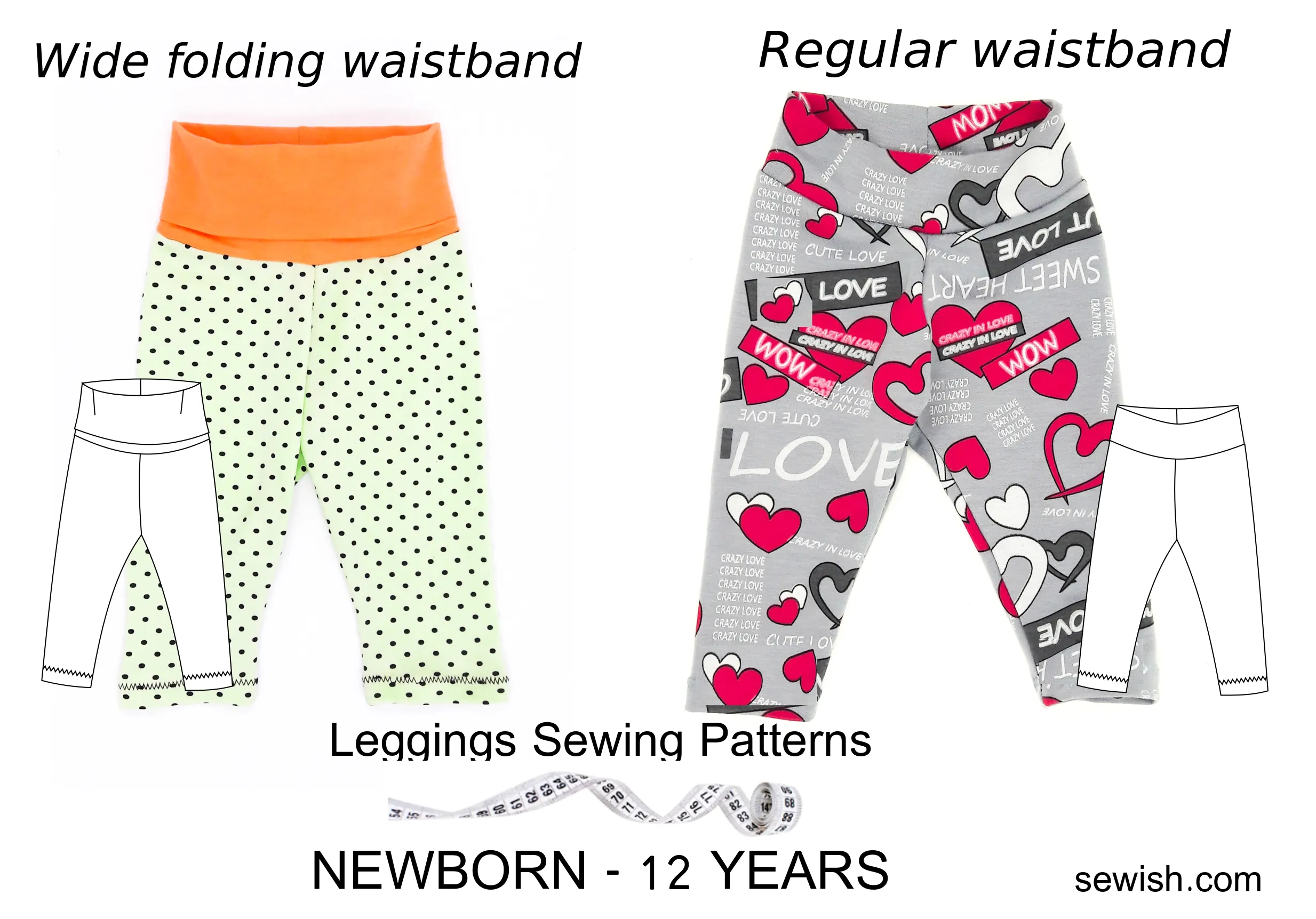 Leggings Baby Sewing Patterns for Girl and Boy Sizes NEWBORN - 12 YEARS