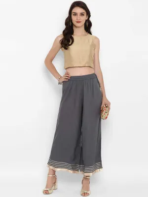 Lemon Tart Women's LTP1 Lace Striped Palazzos - Charcoal