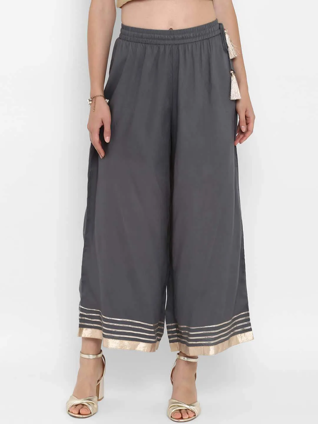 Lemon Tart Women's LTP1 Lace Striped Palazzos - Charcoal