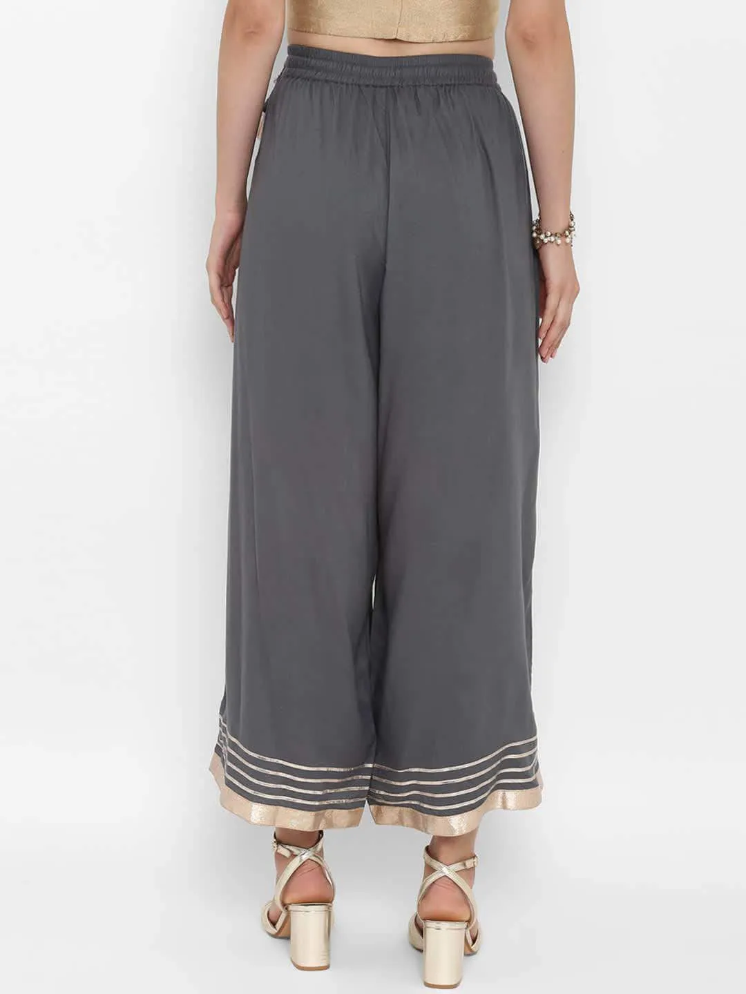 Lemon Tart Women's LTP1 Lace Striped Palazzos - Charcoal