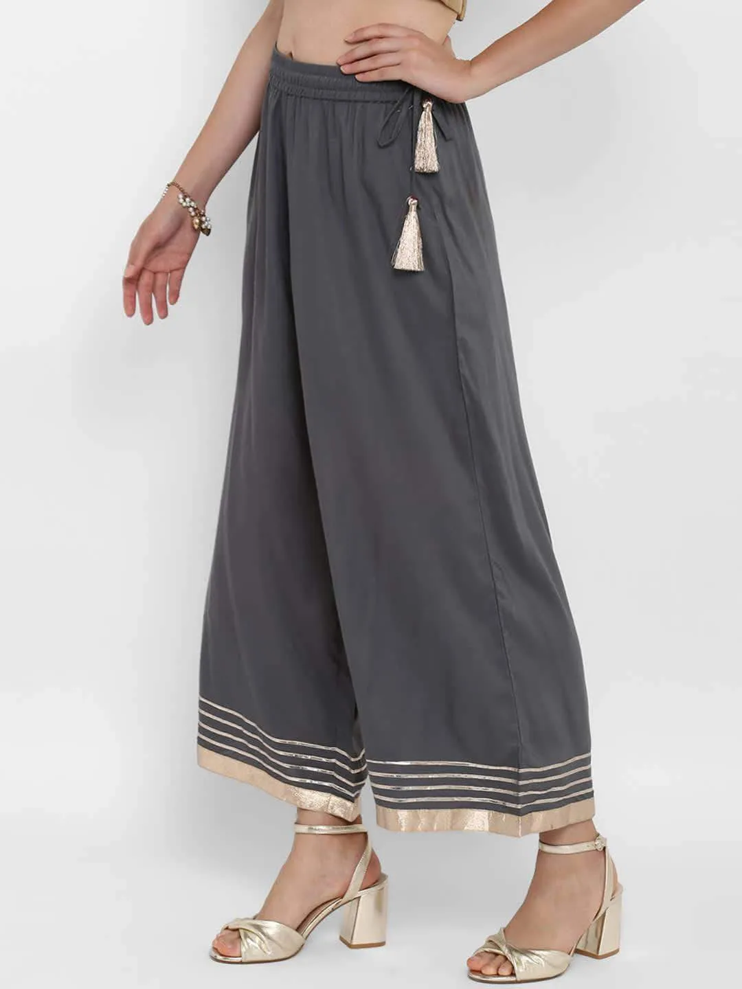 Lemon Tart Women's LTP1 Lace Striped Palazzos - Charcoal