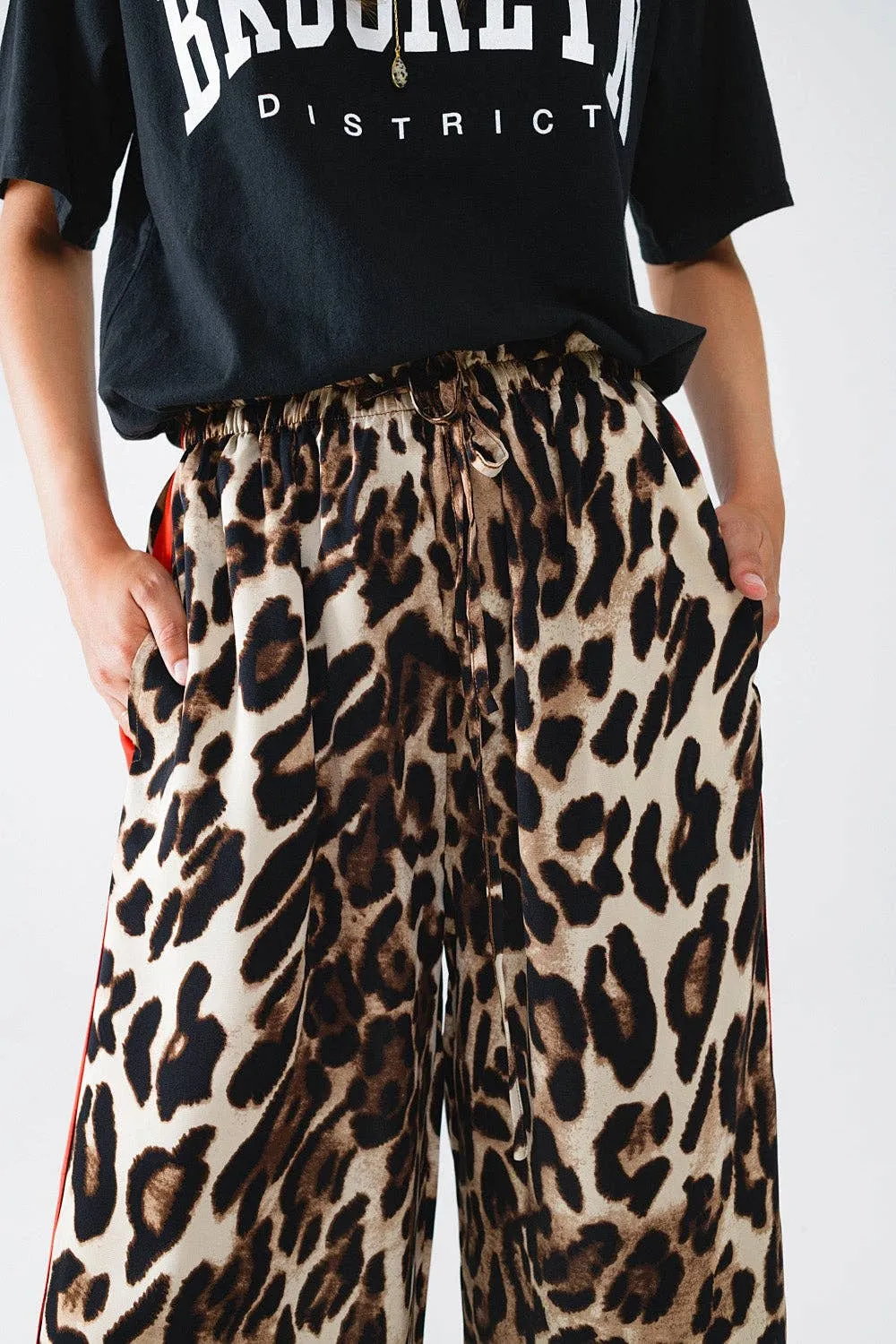 Leopard Straight Pants With Red Stripes Down The Sides: Brown / Medium