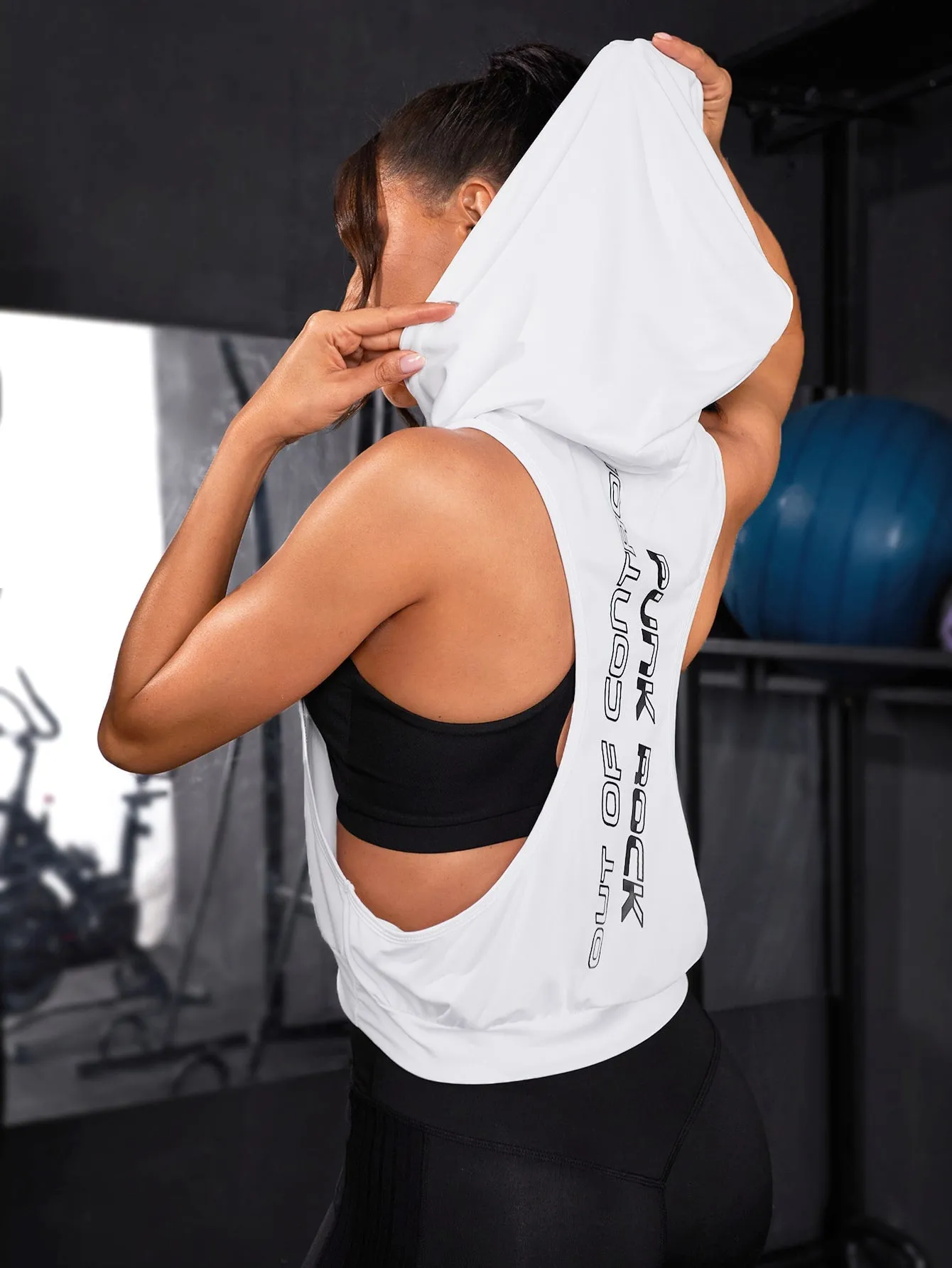 Letter Graphic Sleeveless Hooded Sports Sweatshirt