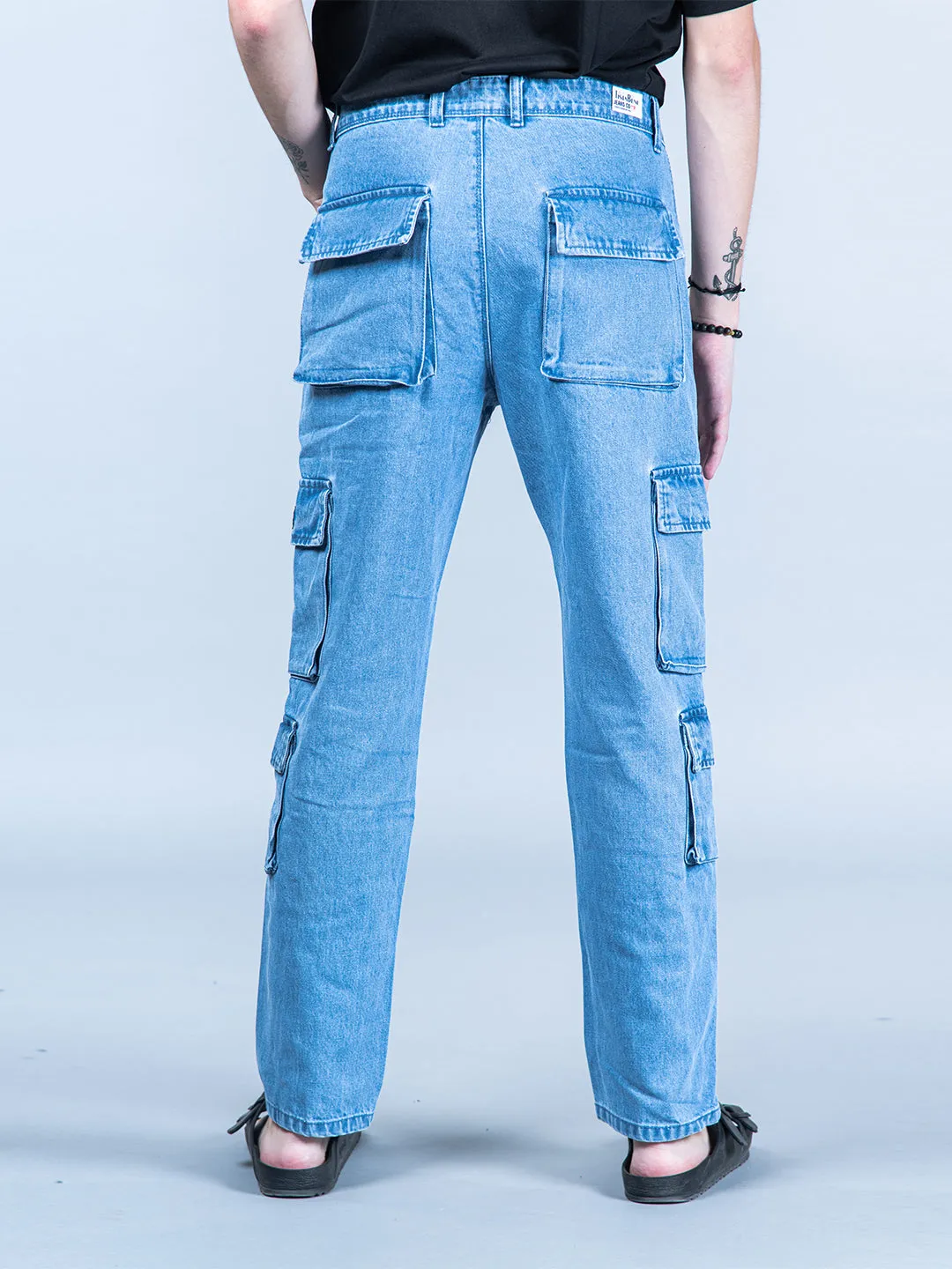 Light Blue Straight Fit Cargo Denim