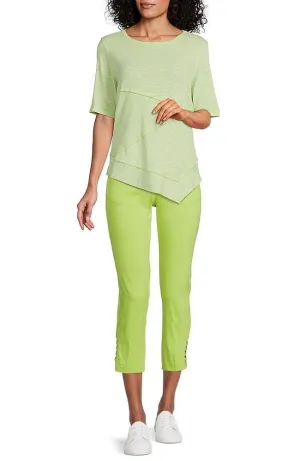 Lime Straight Hem Pull-On Ladder Hem Twill Crop Pants