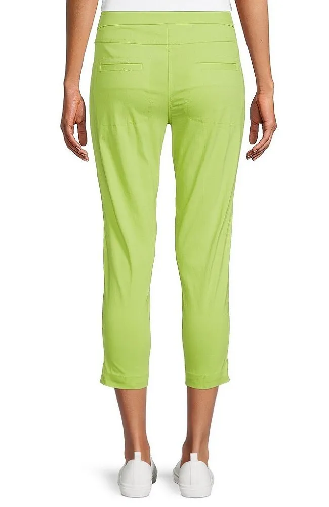 Lime Straight Hem Pull-On Ladder Hem Twill Crop Pants