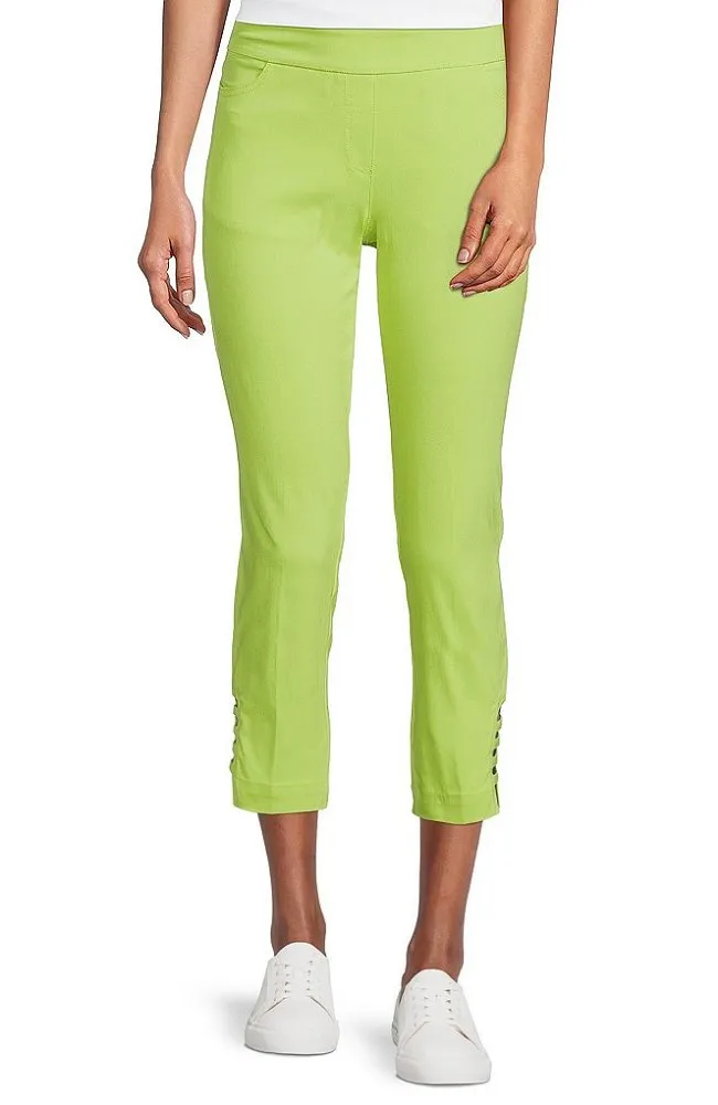Lime Straight Hem Pull-On Ladder Hem Twill Crop Pants