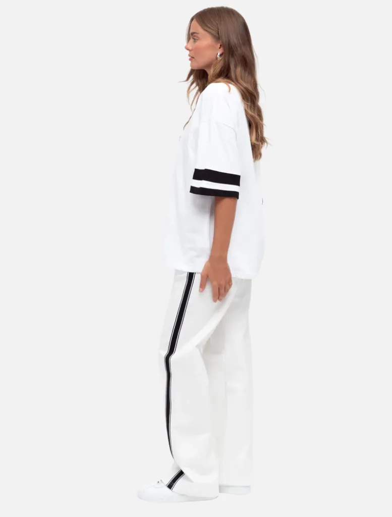 Line Up Pant - White w Black Stripe