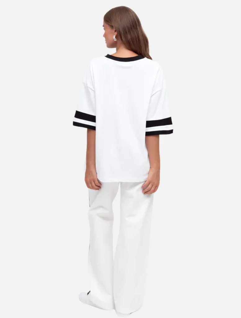Line Up Pant - White w Black Stripe
