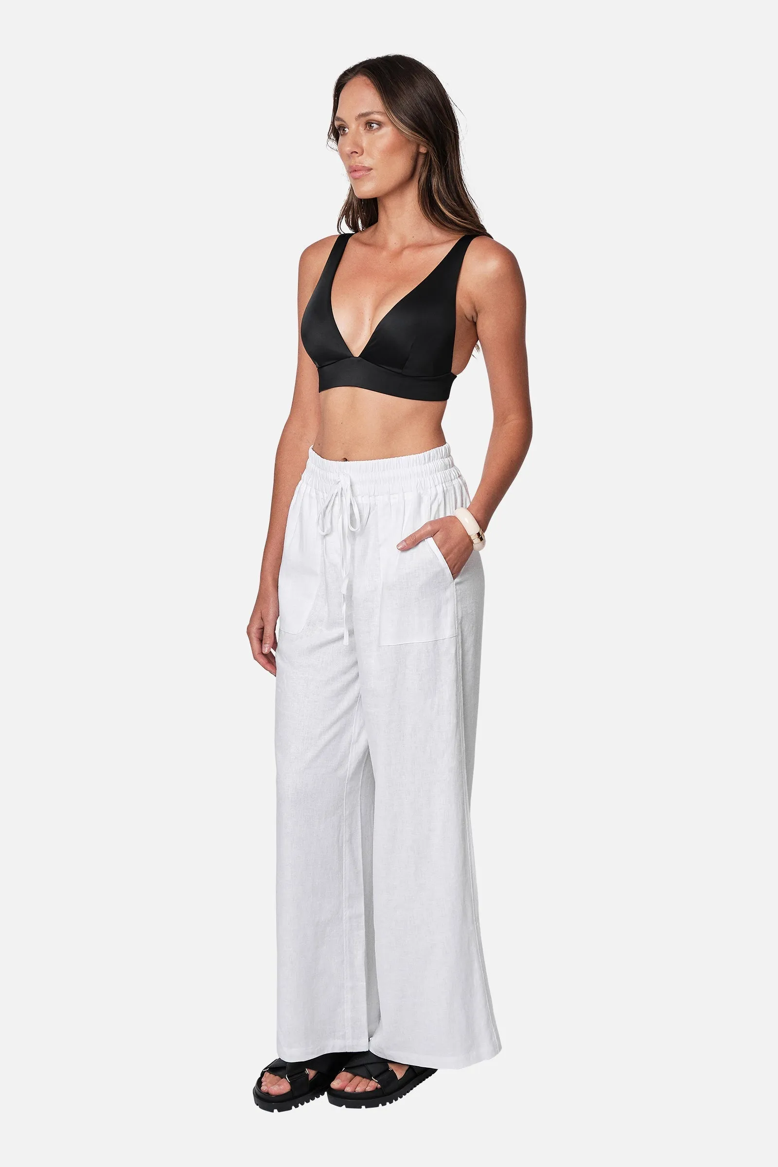 Linen Palazzo Pants WHITE