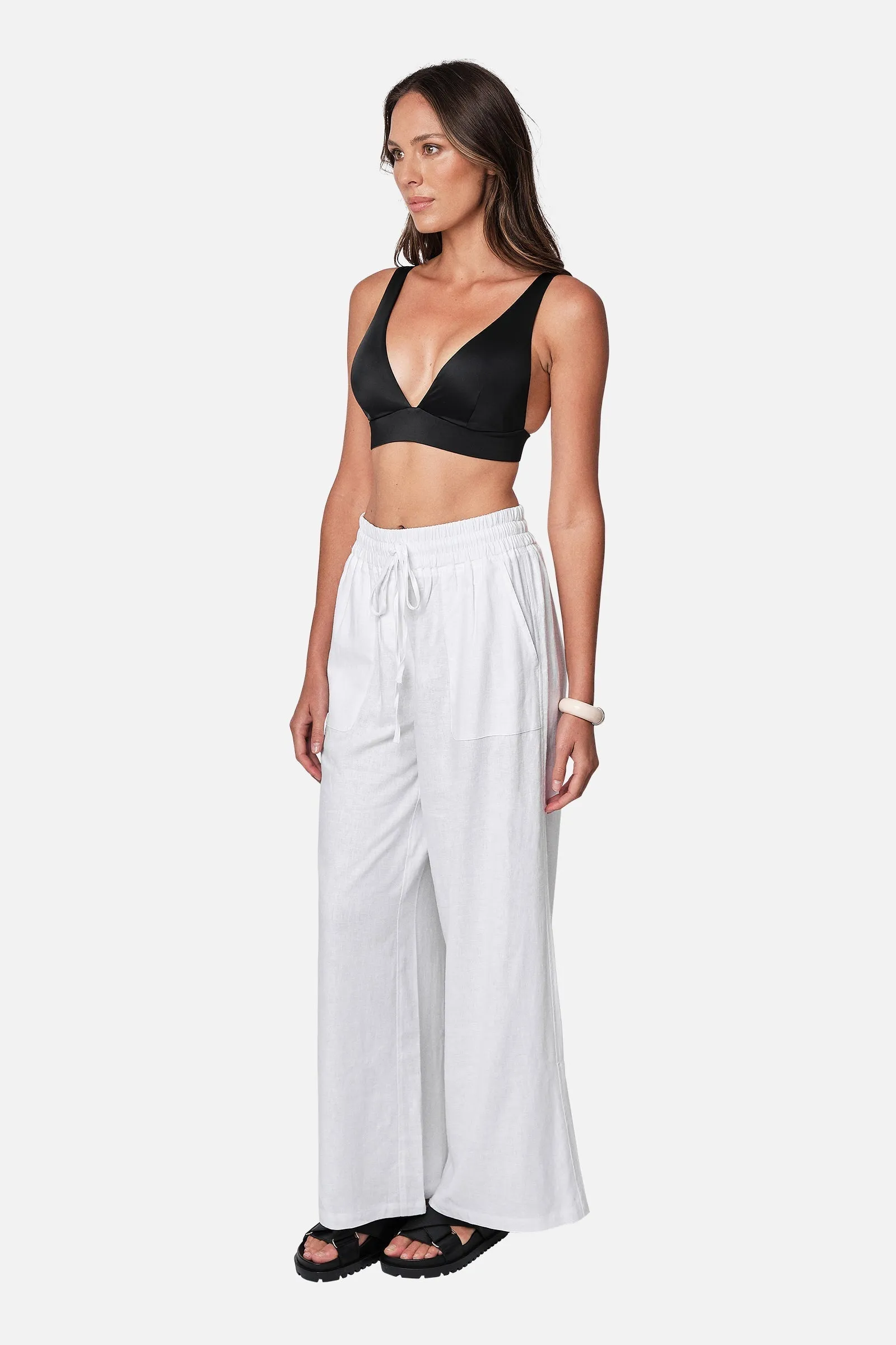 Linen Palazzo Pants WHITE