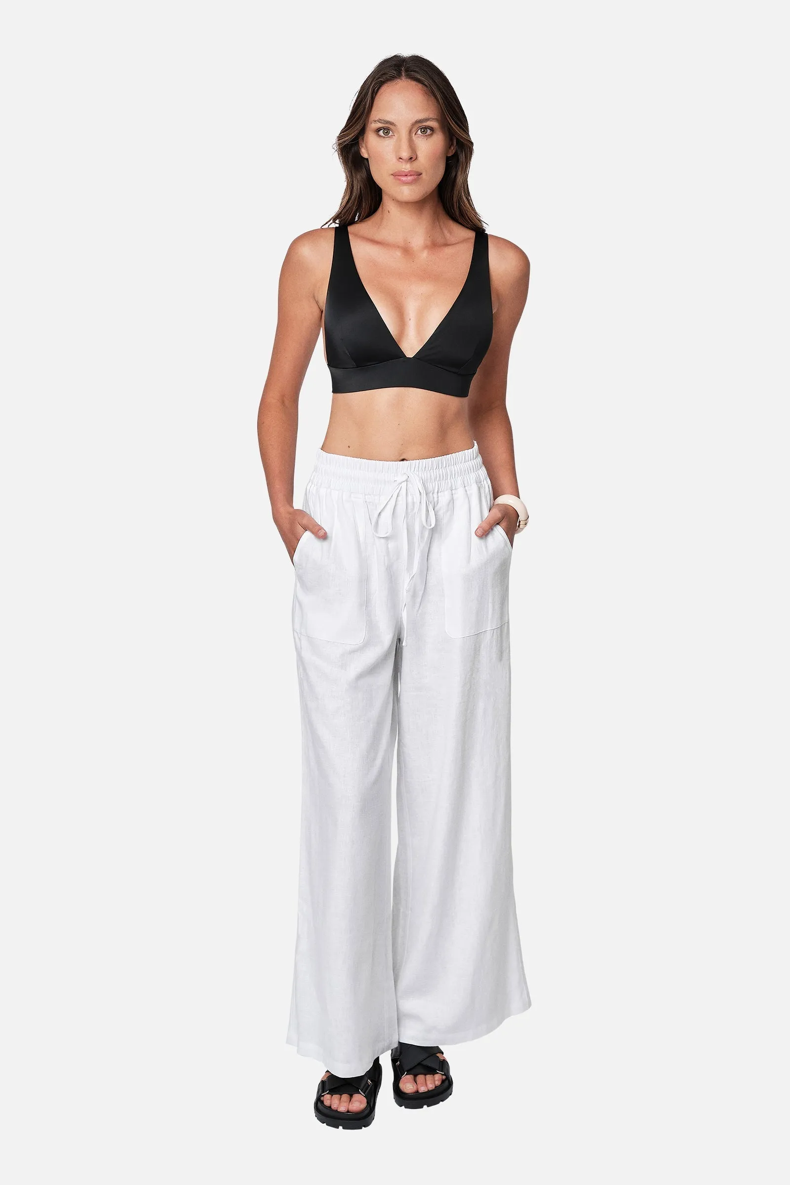 Linen Palazzo Pants WHITE