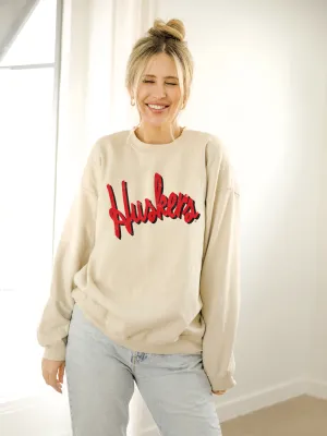 LivyLu - Nebraska Huskers Barbie Sand Thrifted Sweatshirt: XL