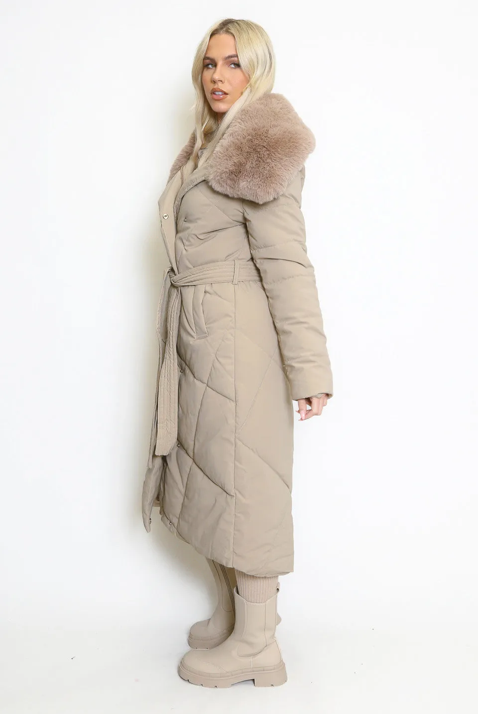 Long Puffer Long Coat With Removable Faux Fur