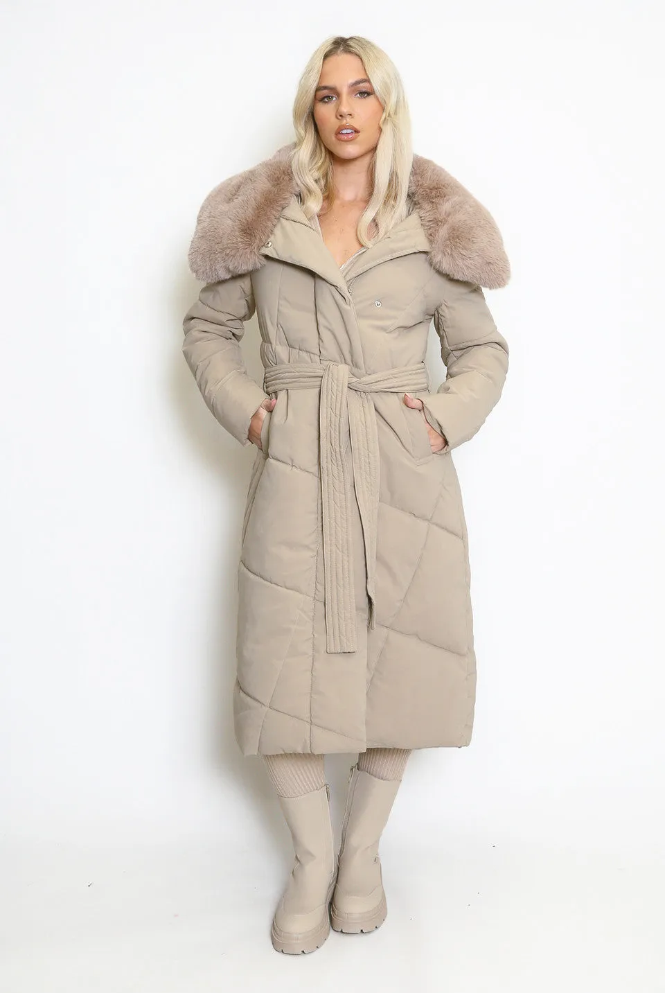 Long Puffer Long Coat With Removable Faux Fur