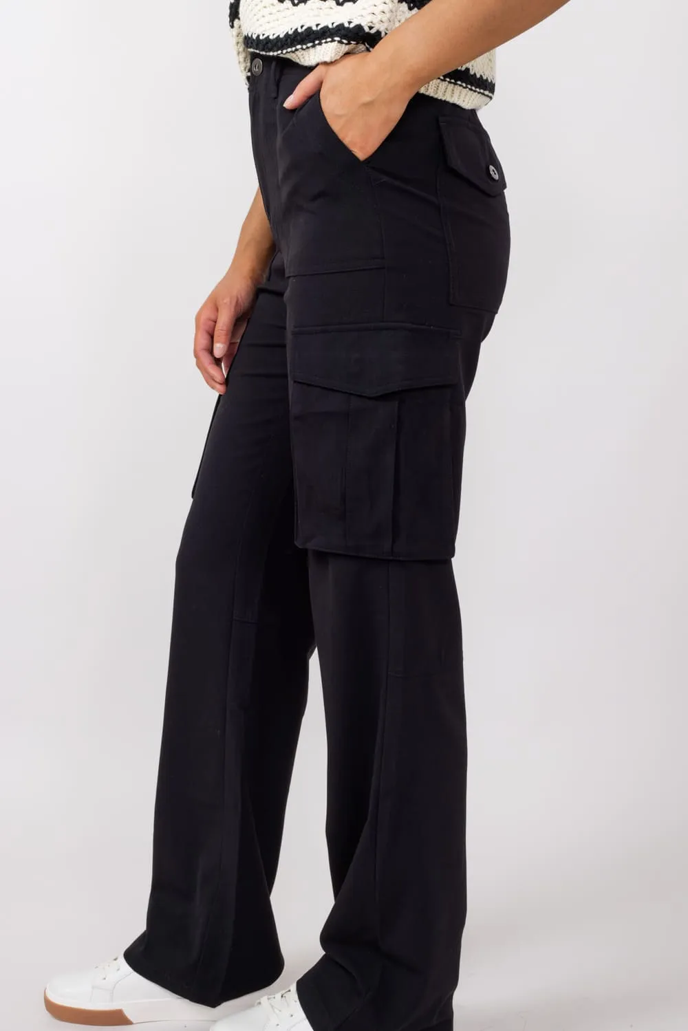Love Tree Straight Cargo Pants for Women in Black | 6949PN-BLACK