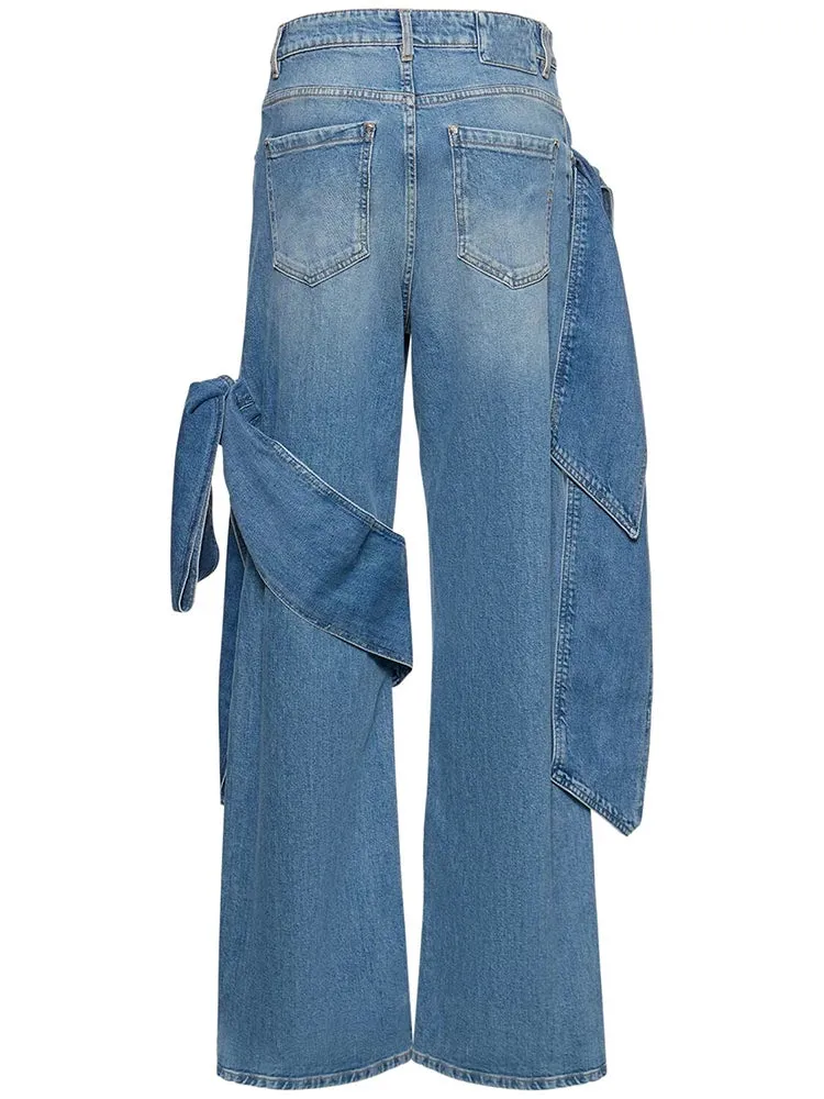 Low Rise Bowknots Jeans Wide Leg Pants