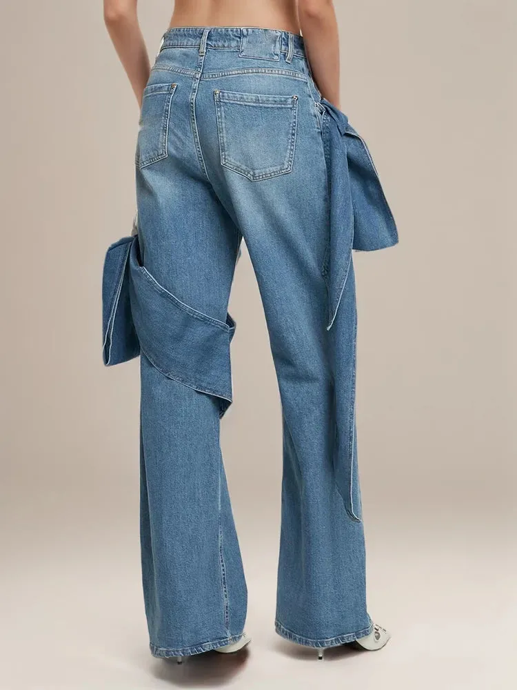 Low Rise Bowknots Jeans Wide Leg Pants