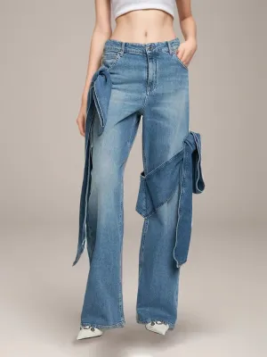 Low Rise Bowknots Jeans Wide Leg Pants