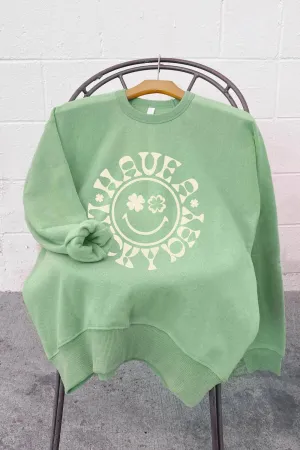 Lucky Happy Face Saint Patricks Day  Graphic Sweatshirts: L / LODEN FROST