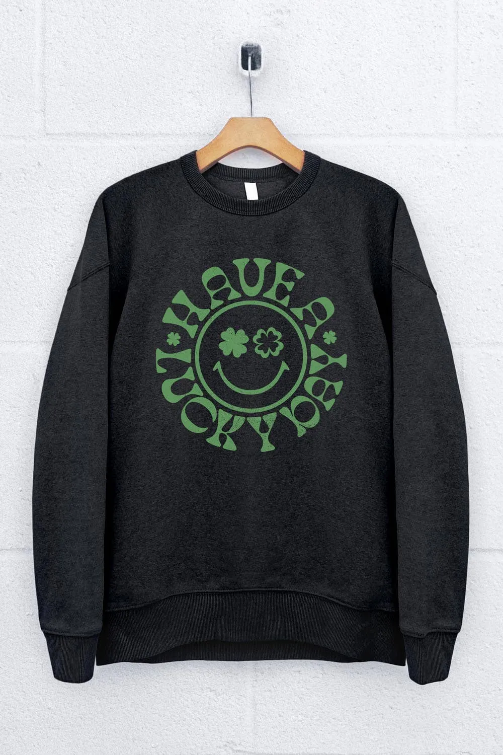 Lucky Happy Face Saint Patricks Day  Graphic Sweatshirts: L / LODEN FROST