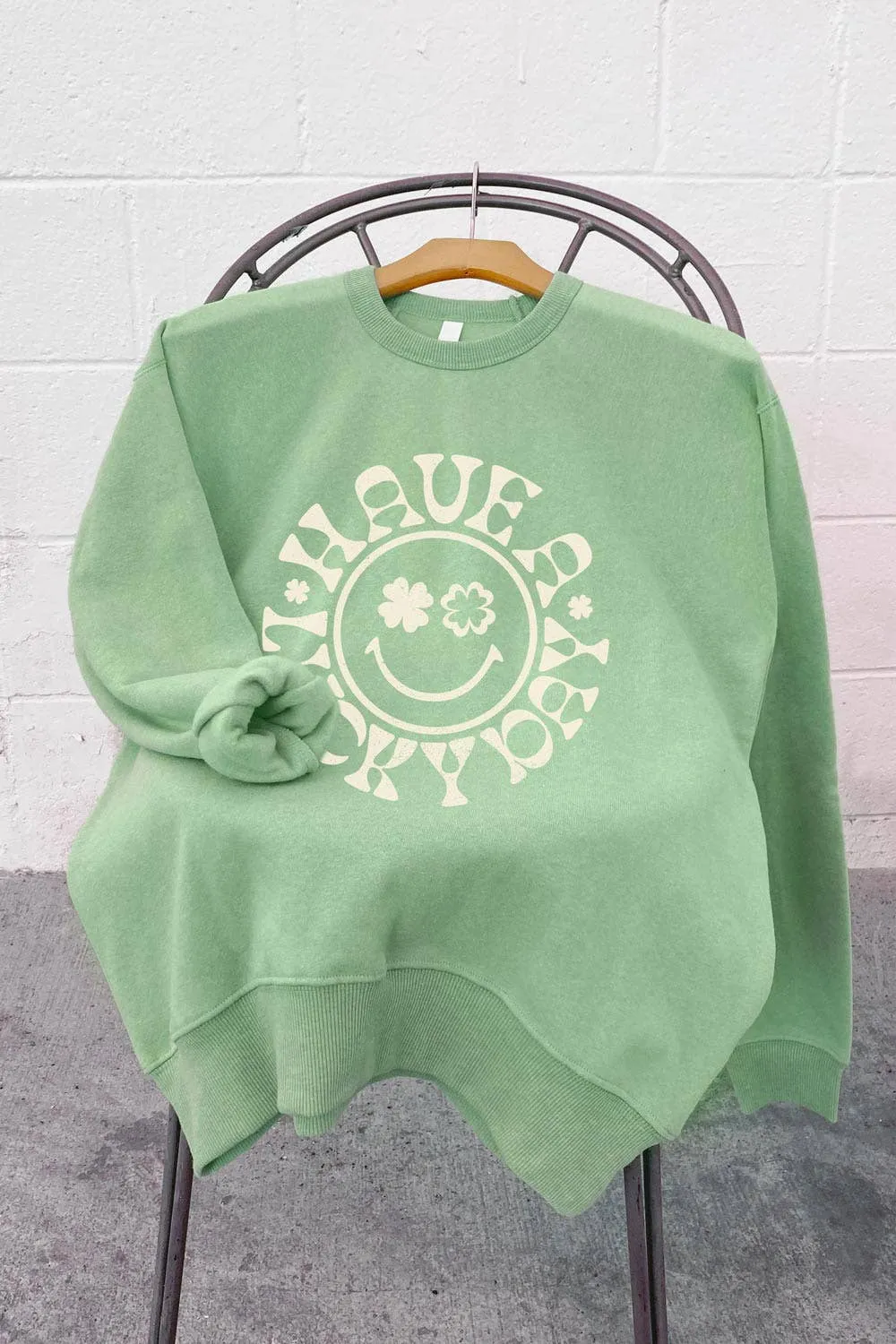 Lucky Happy Face Saint Patricks Day  Graphic Sweatshirts: L / LODEN FROST
