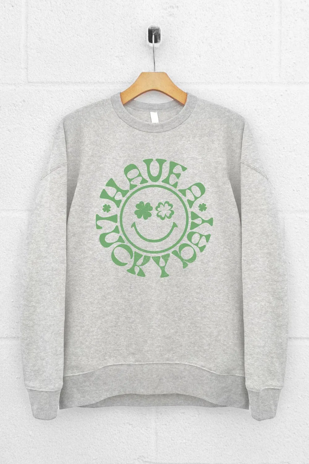 Lucky Happy Face Saint Patricks Day  Graphic Sweatshirts: L / LODEN FROST