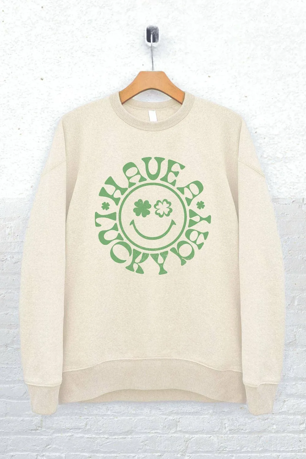 Lucky Happy Face Saint Patricks Day  Graphic Sweatshirts: L / LODEN FROST