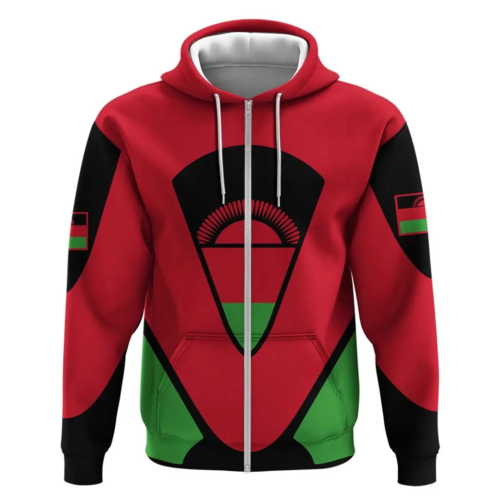 Malawi Zip Hoodie Flag Colors Blended with National Emblem TS04