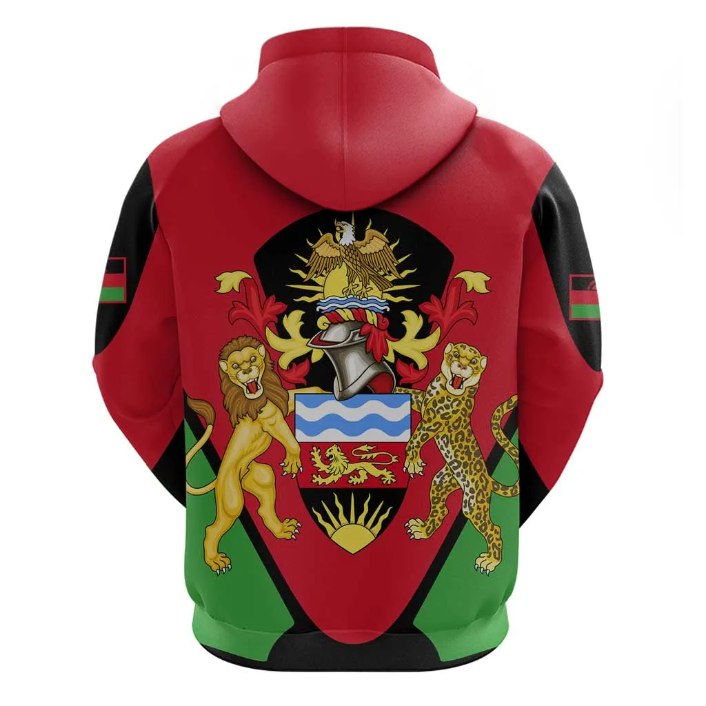 Malawi Zip Hoodie Flag Colors Blended with National Emblem TS04