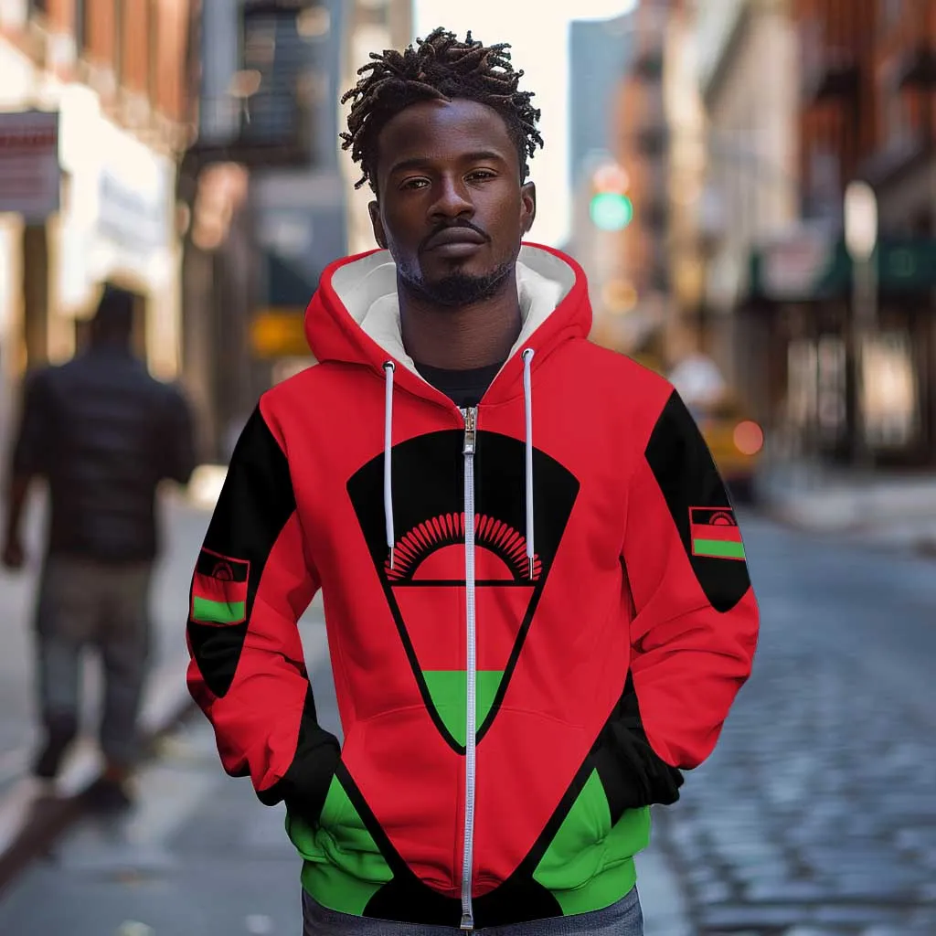 Malawi Zip Hoodie Flag Colors Blended with National Emblem TS04