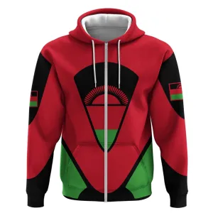 Malawi Zip Hoodie Flag Colors Blended with National Emblem TS04