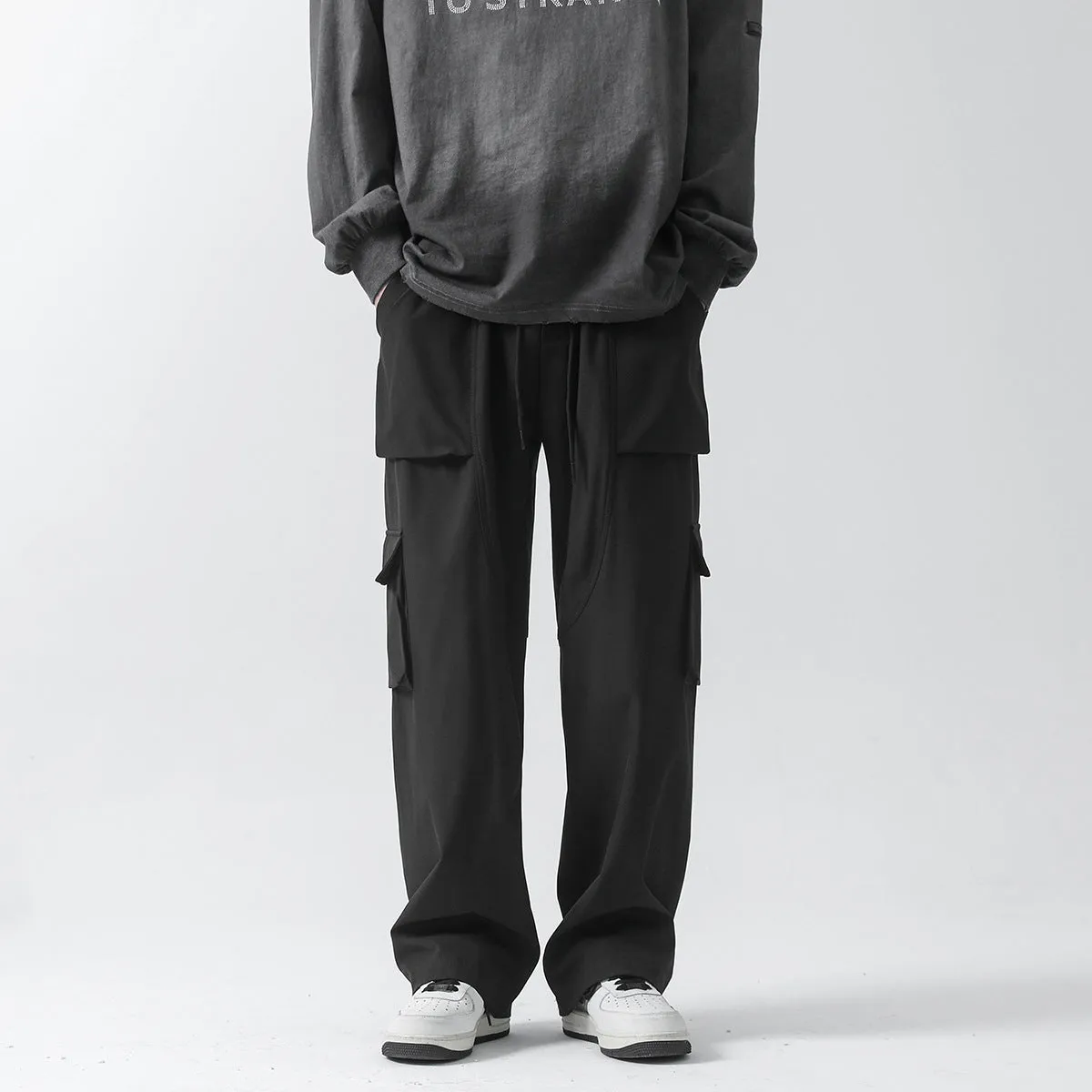 Men Cargo Pants Retro Classic Black Spring Loose Trendy Casual Pants Sports Trousers