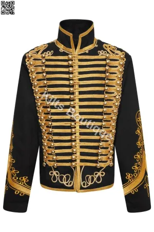 Men's Adam Luxe Military Drummer Black Hussar Napoleon Jacket