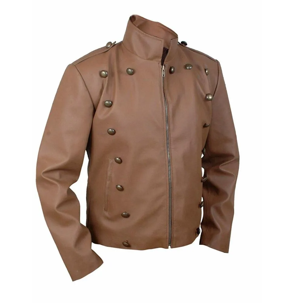 Men's Brown Leather Military-Inspired Jacket